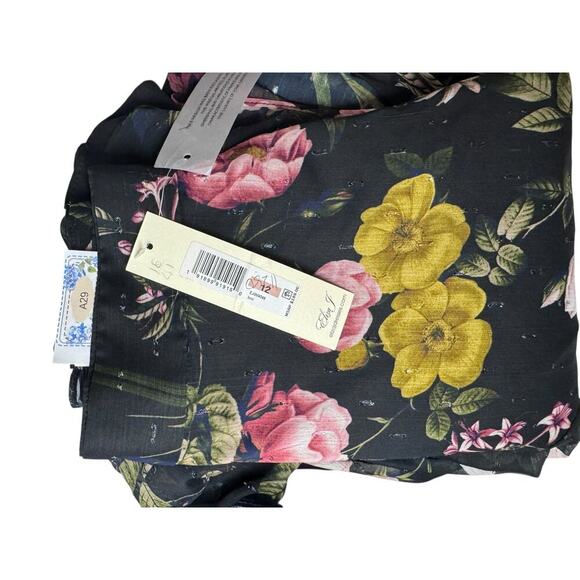 Eliza J Floral Ruffle Midi Skirt Green Pink Yellow Asymmetrical NWT Size 12 - Picture 9 of 9